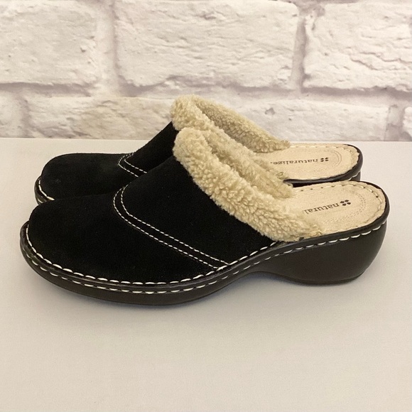 Naturalizer 9 Strayman Suede Leather Women's Clogs Shearling Faux Fur Black - Picture 11 of 11